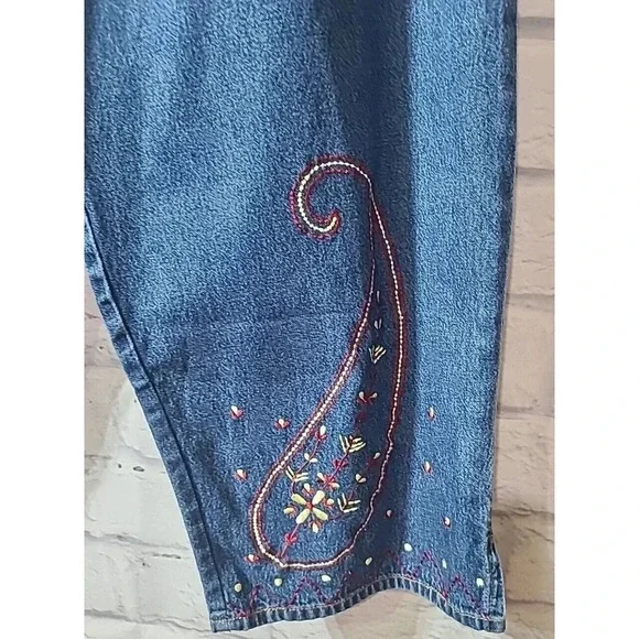 Double D Ranch Yoakum Denim Capri Jeans Women's Large Blue Embroidered Pull On - Picture 4 of 6